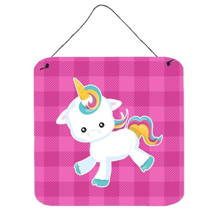 Carolines Treasures Pink Plaid Unicorn Wall or Door Hanging Prints BB6807DS66